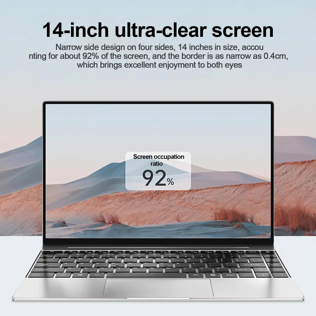 New Ultra Slim Laptop 14.1" 16GB RAM 2TB SSD Intel 4405U Gaming PC 1920*1080 Display Office Study Computer PC Windows 11 Pro