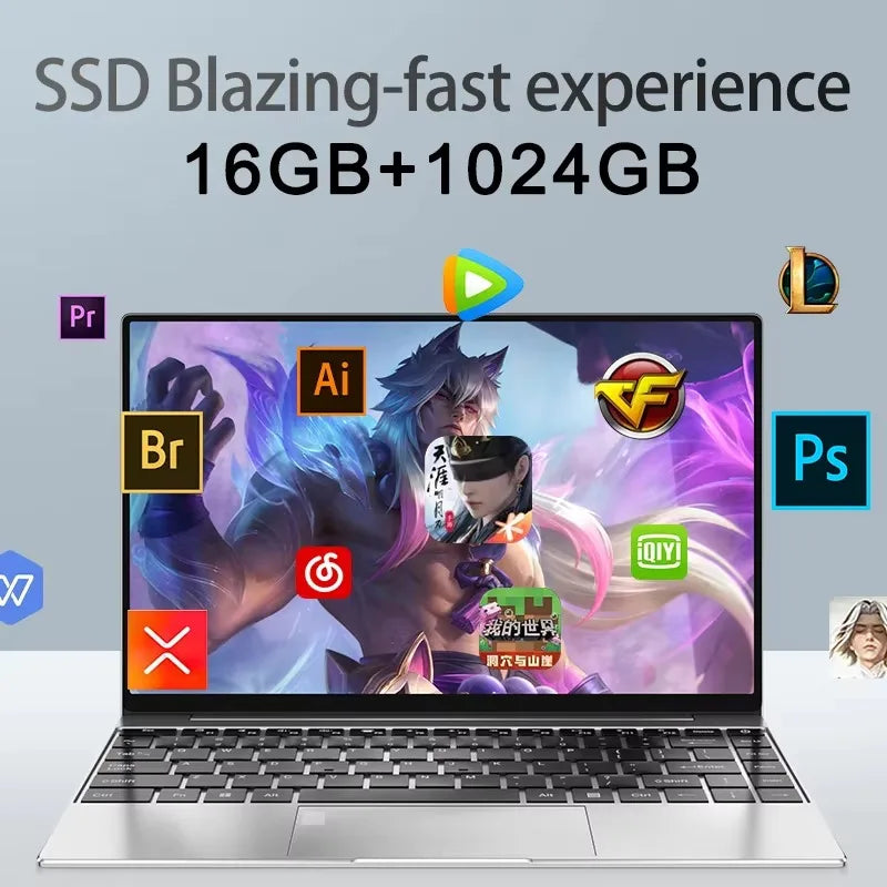 New Ultra Slim Laptop 14.1" 16GB RAM 2TB SSD Intel 4405U Gaming PC 1920*1080 Display Office Study Computer PC Windows 11 Pro